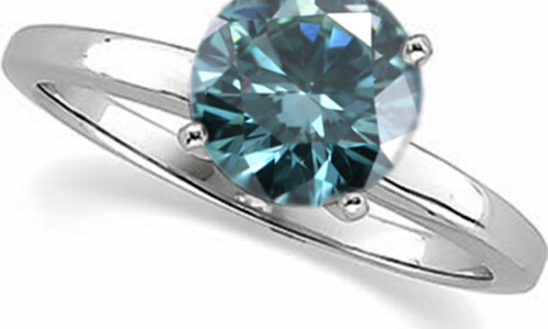 Round Natural Mined Diamond Engagement Ring 14K White Gold (1.03 Ct Sky Blue(Irradiated) Vs1 Clarity)