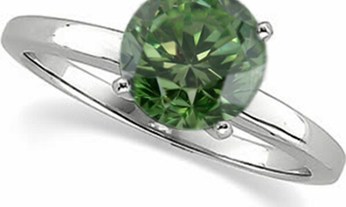 Round Diamond Solitaire Engagement Ring 14K White Gold (0.31 Ct Olive Green(Irradiated) Color Vs1 Clarity)