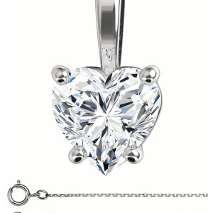 Heart Natural Mined Diamond Solitaire Pendant Necklace 14K White Gold (2.01 Ct,D Color,Vs1 Clarity) Gia