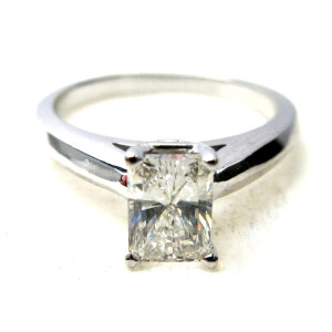 Radiant Natural Mined Diamond Engagement Ring 14K White Gold (1.33 Ct H Vs2(Enhanced) Clarity)