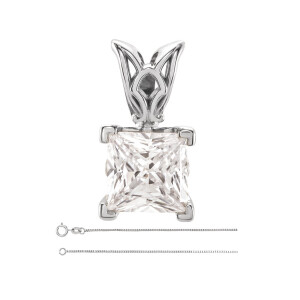 Princess Natural Mined Diamond Solitaire Pendant Necklace 14K White Gold (0.5 Ct,E Color,Vs2 Clarity) Gia