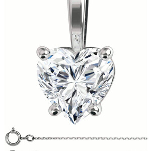Heart Natural Mined Diamond Solitaire Pendant Necklace 14K White Gold (1 Ct,D Color,Vs2 Clarity) Gia