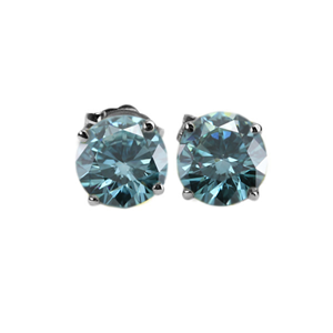 Round Diamond Stud Earrings 14K White Gold (2.19 Ct, Fancy Intense Blue (Color Irradiated) Color, Si1(Clarity Enhanced) Clarity)