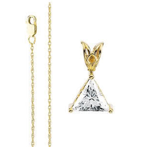 Triangle Diamond Solitaire Pendant Necklace 14K Yellow Gold ( 0.5 Ct, F Color, Si1 Clarity)